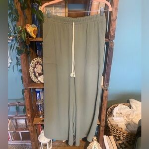 Olive Crepe Drawstring Pants